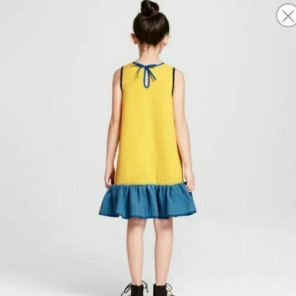 Victoria Beckham for Target Textured Yellow Blue Ruffle Dress SzXL - Picture 4 of 9
